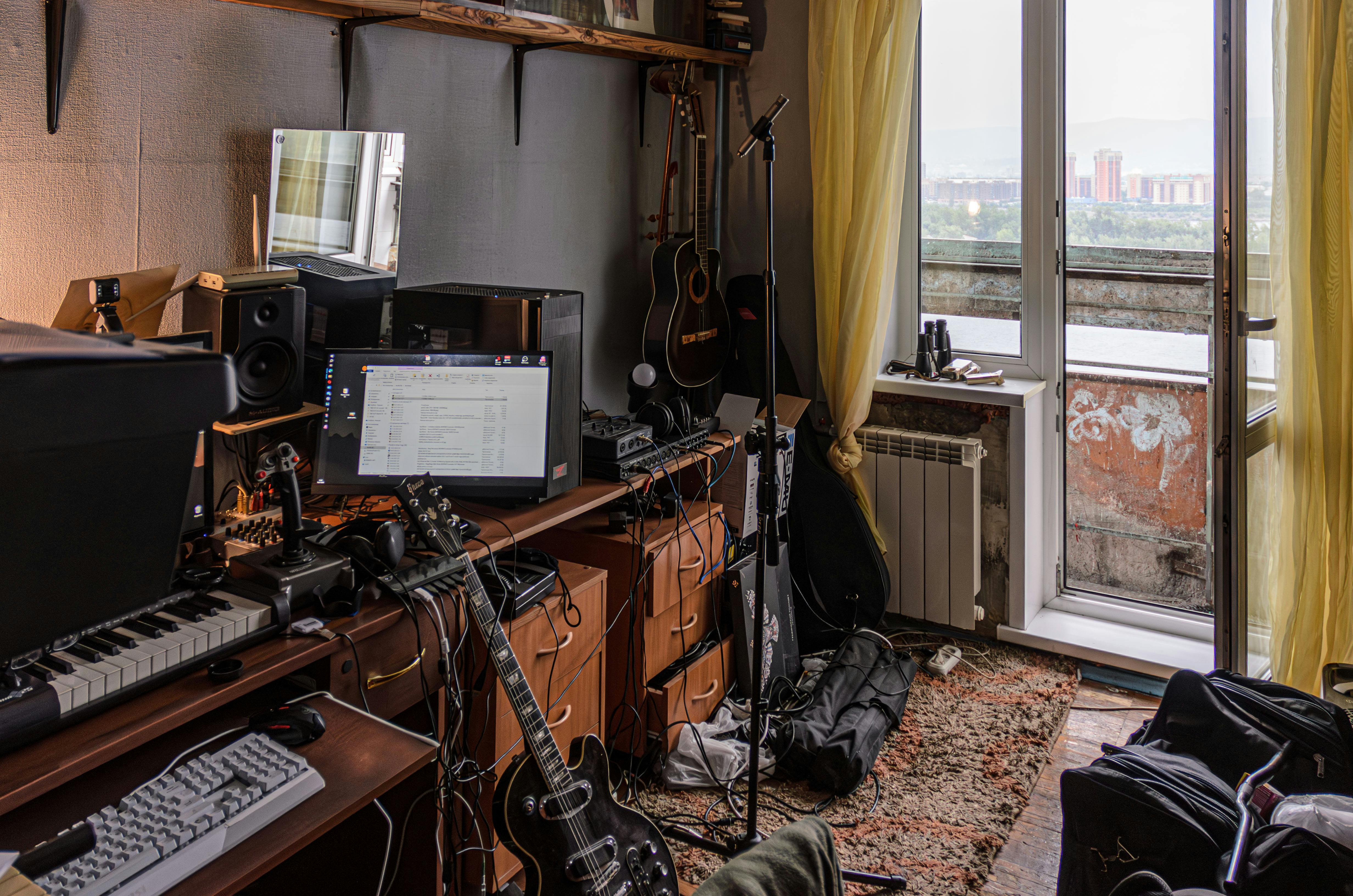 Cluttered Room of Music Equipment
